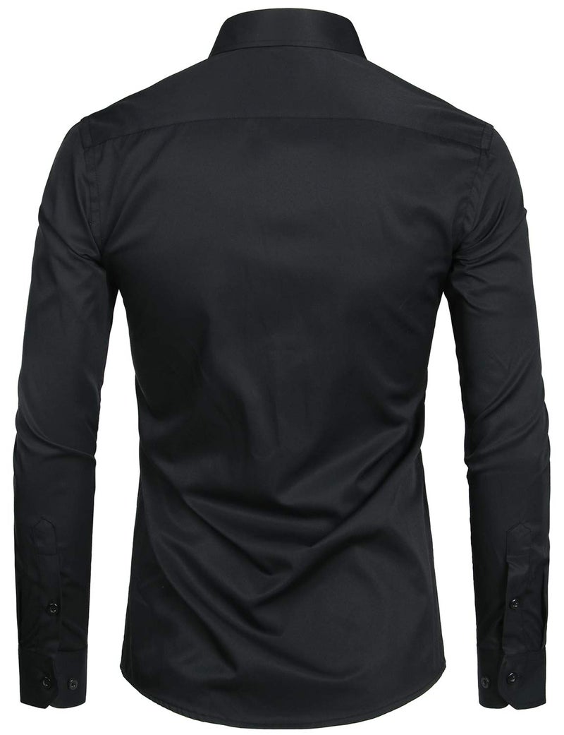 ZEROYAA Men's Long Sleeve Dress Shirt Solid Slim Fit Casual Business Formal Button Up Shirts with Pocket ZSSCL01 Black XX-Large - Image 2